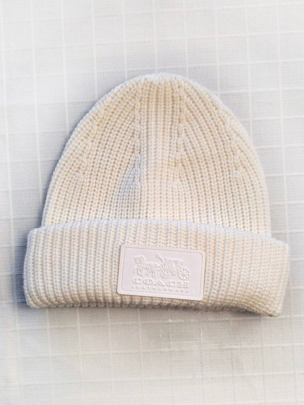 COACH Knitted Ribbed Beanie- Off White- UNISEX- OS-LIKE NEW